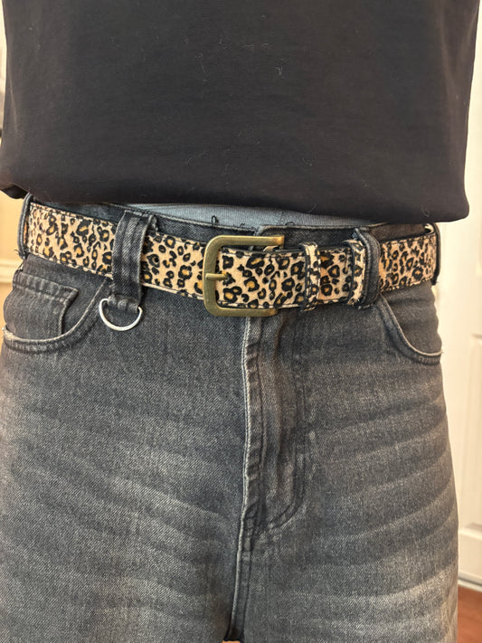 Belt, cheetah print belt gold buckle