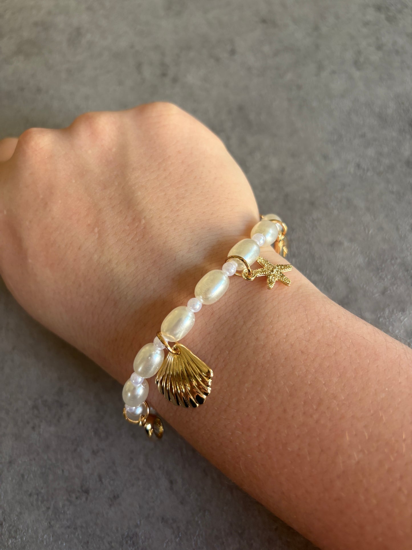 Bracelet, pearl and gold pendant ocean bracelet
