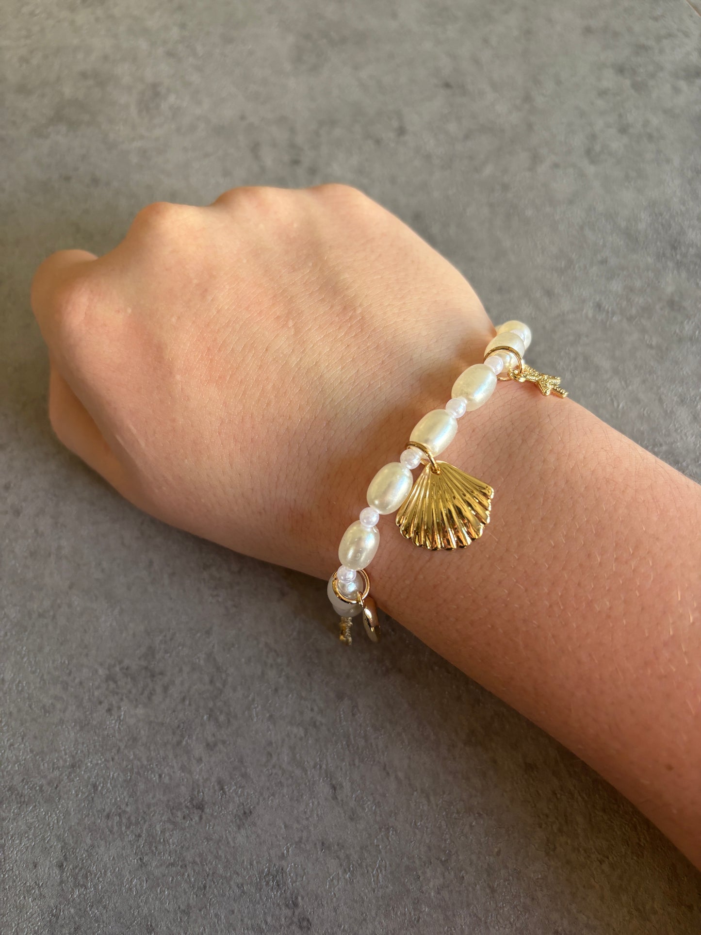 Bracelet, pearl and gold pendant ocean bracelet