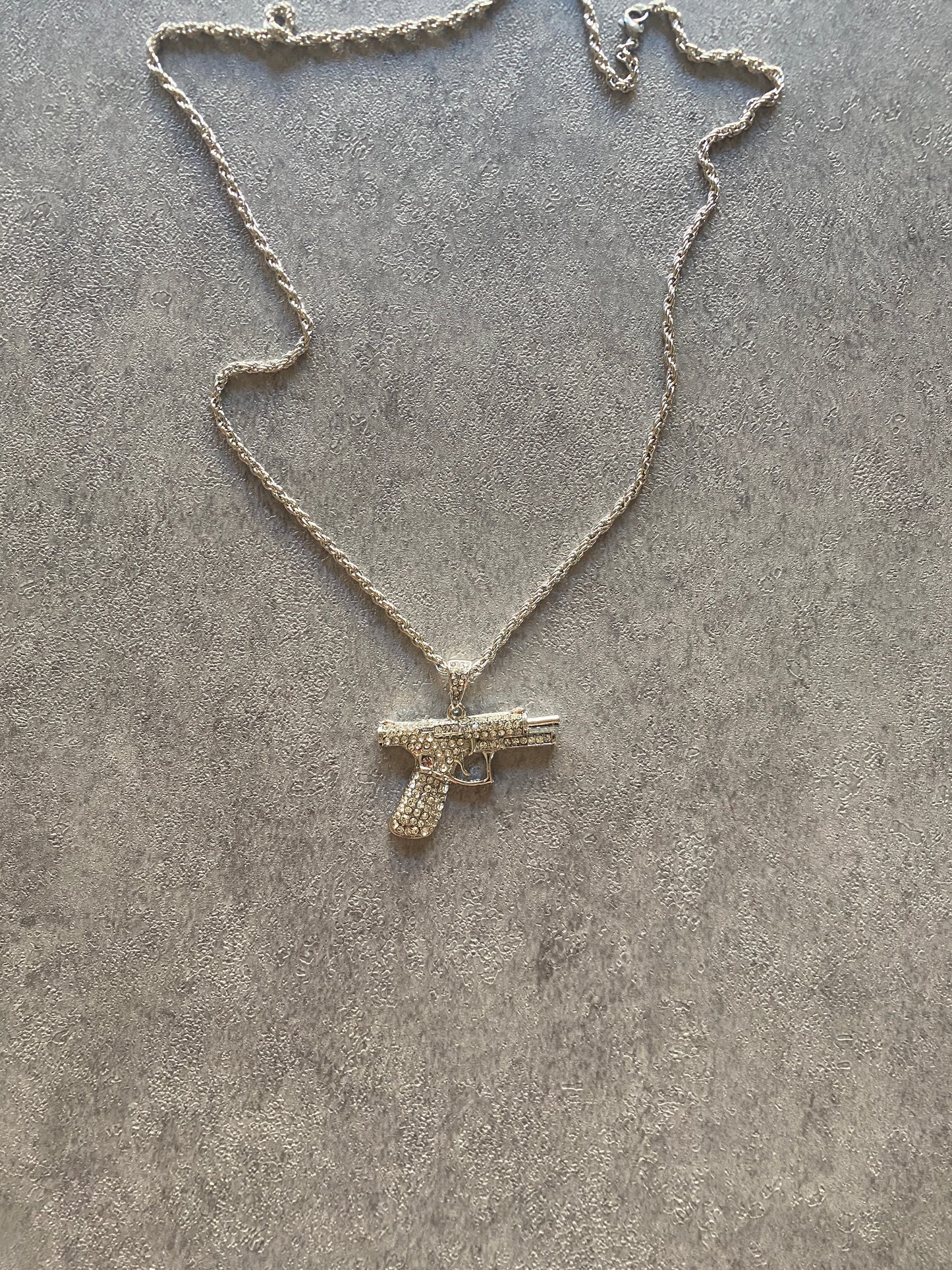 Necklace , Silver rhinestone pistol chain