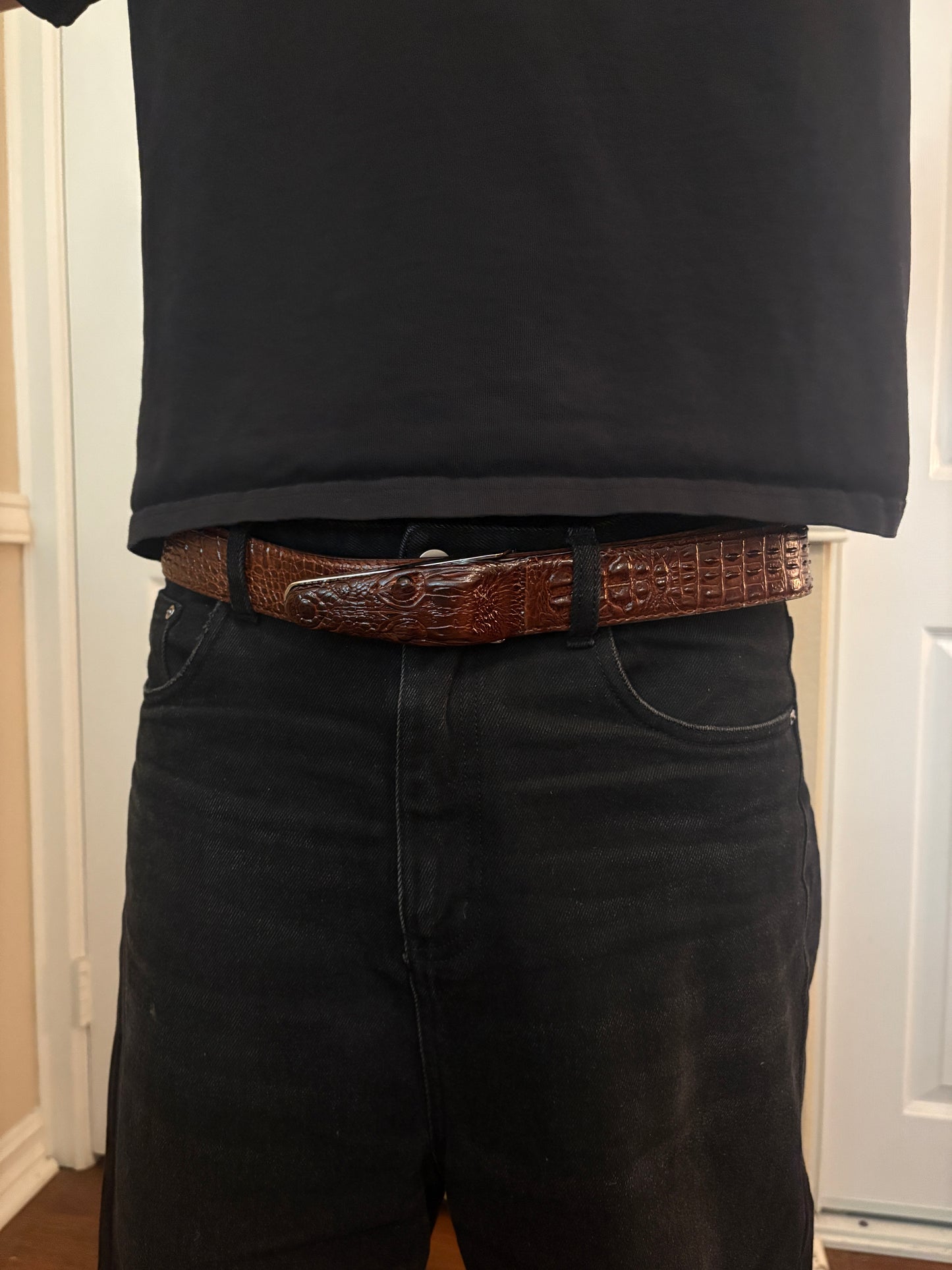 Belt , brown crocodile print belt