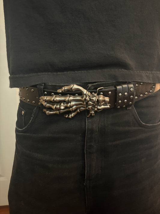 Belt , black studded skeleton hand belt