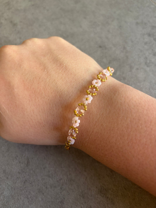 Bracelet , gold pink cherry blossom flower bracelet