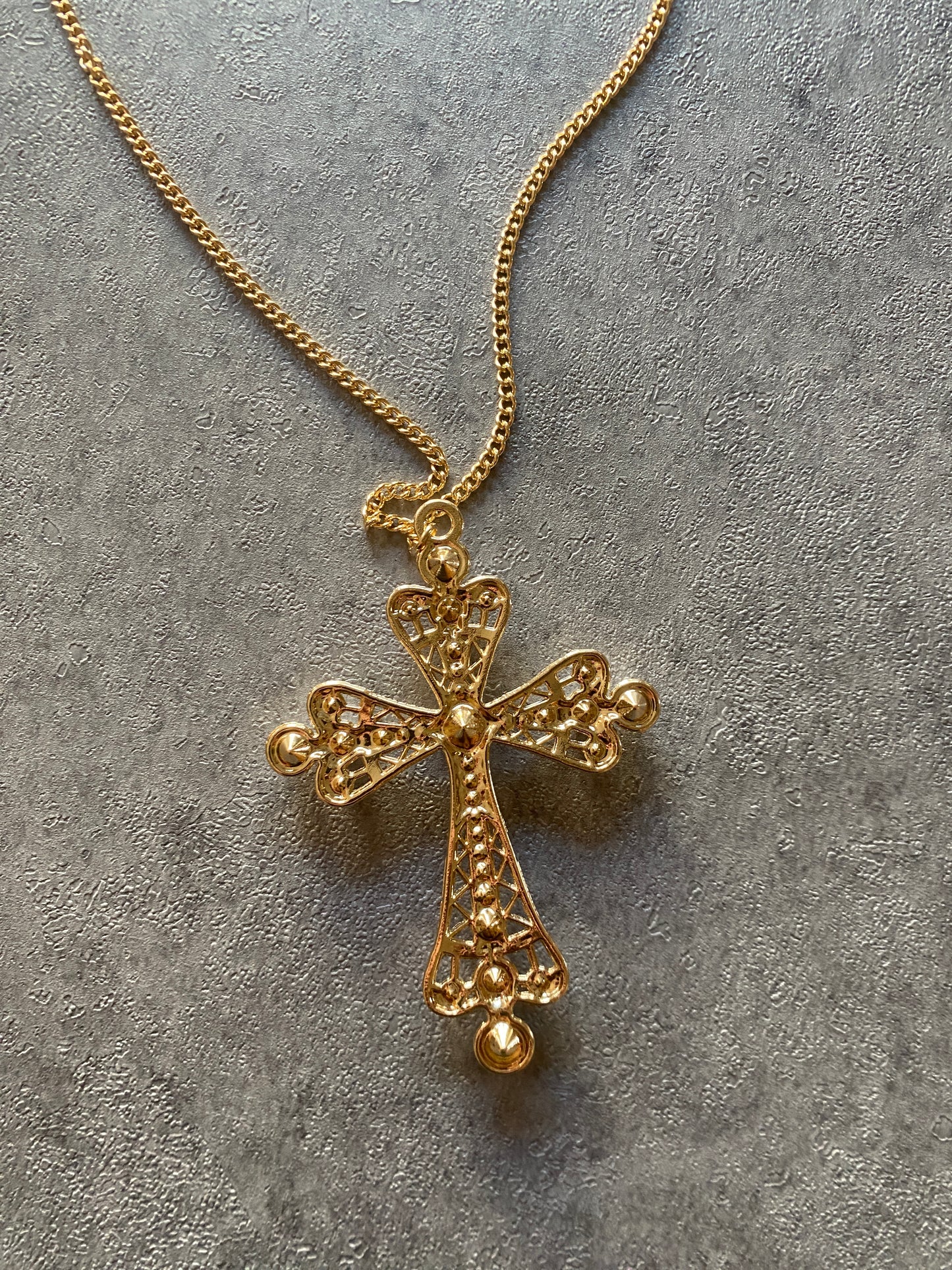 Necklace , Big gold cross pearl chain