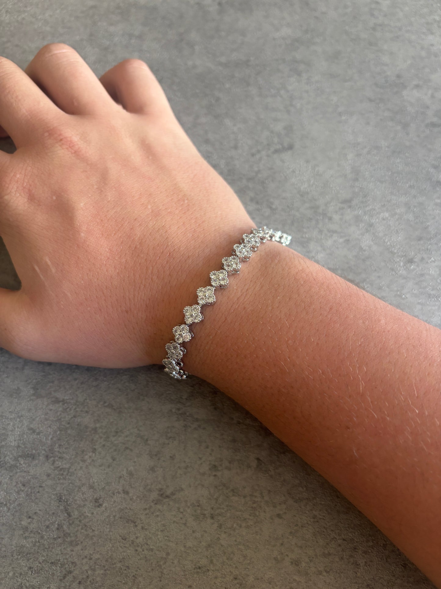 Bracelet, silver flower rhinestone bracelet