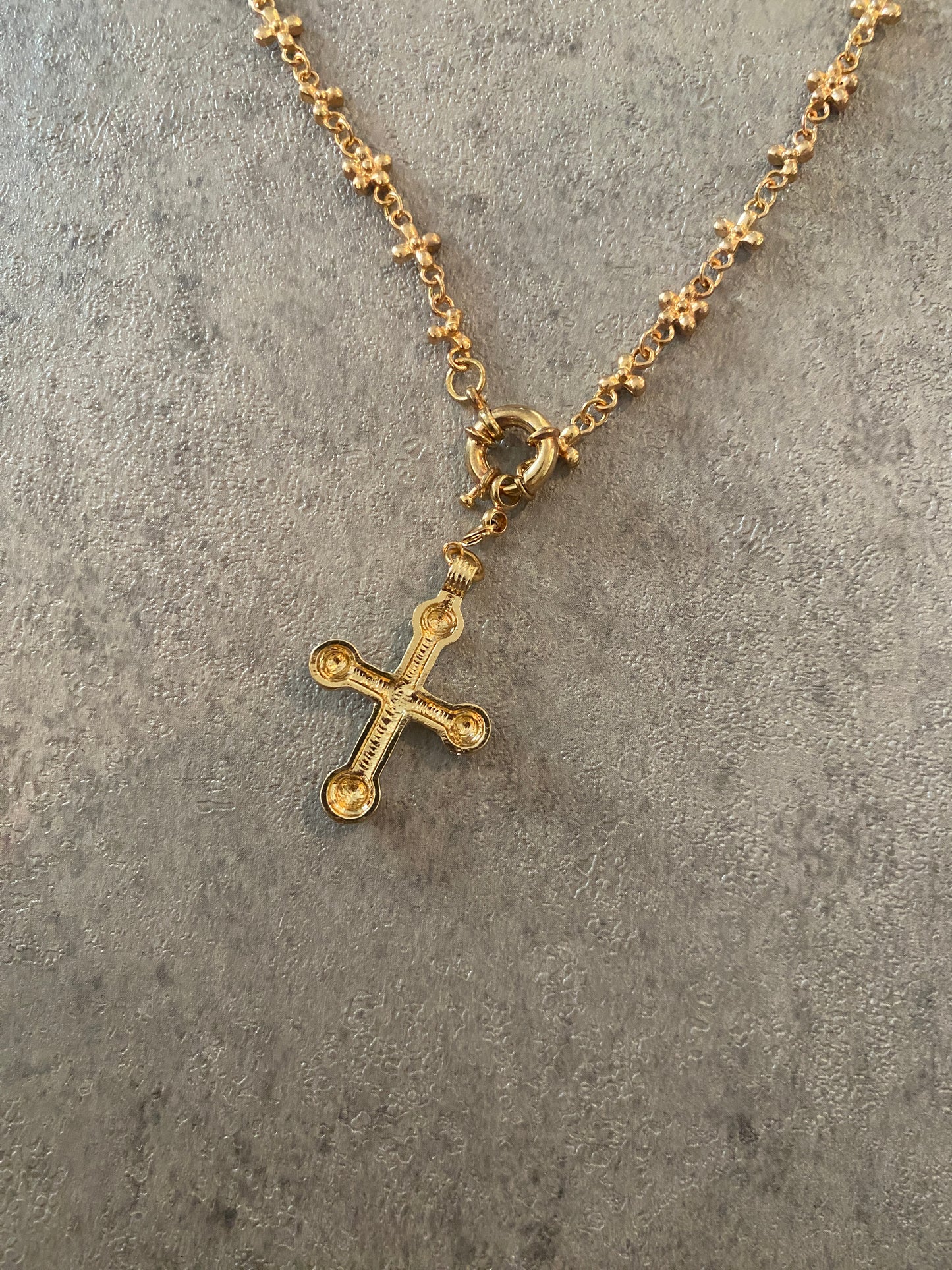 Necklace , Gold gem flower cross necklace