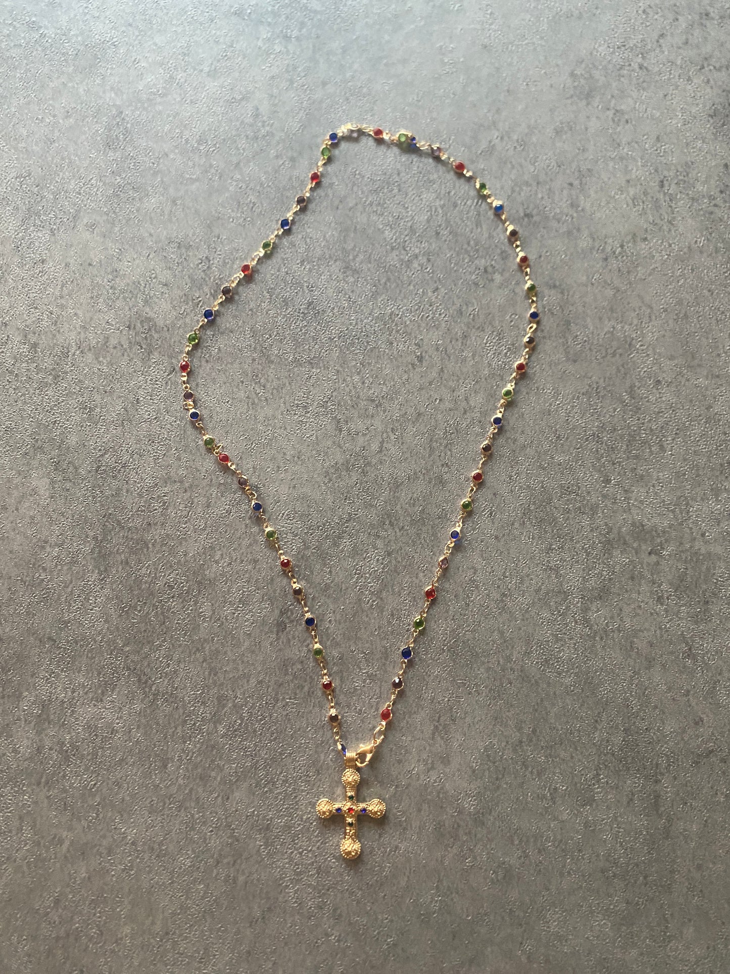 Necklace , Gold gem cross necklace