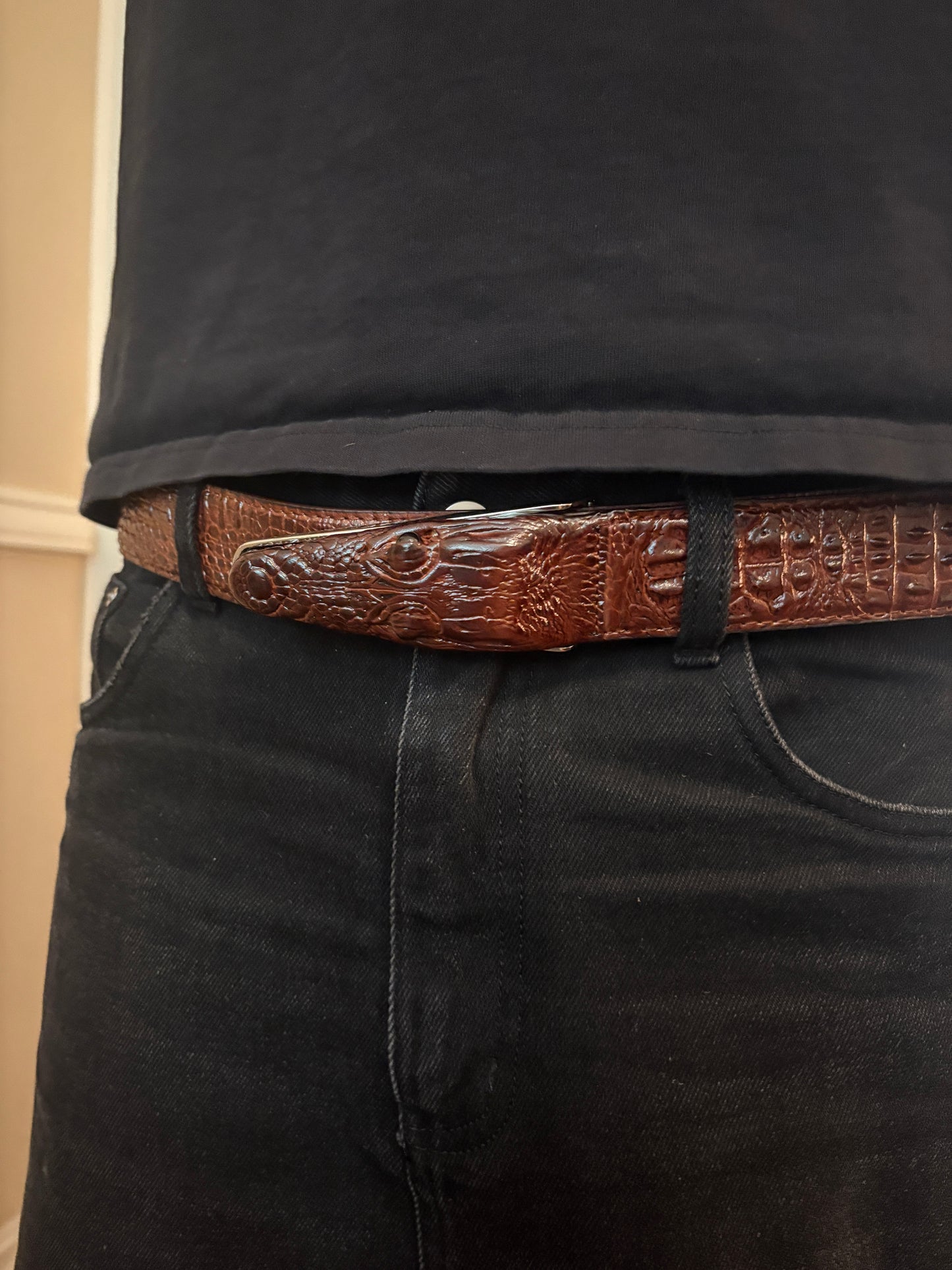 Belt , brown crocodile print belt