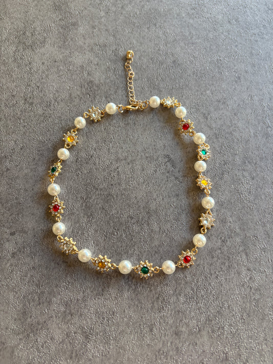 Necklace , Gold pearl gemstone necklace