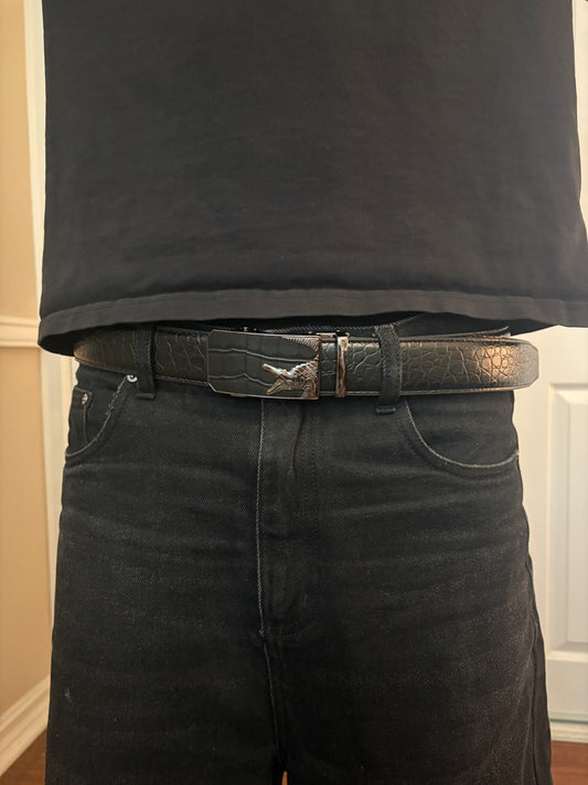 Belt , black crocodile square buckle belt