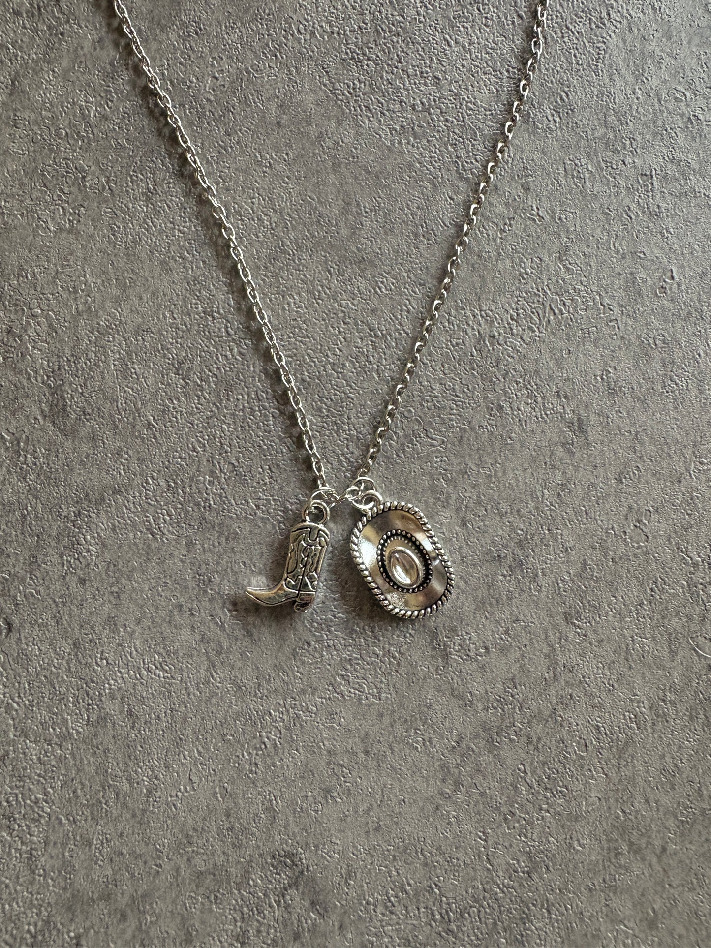 Necklace, Silver cowboy boots and hat necklace