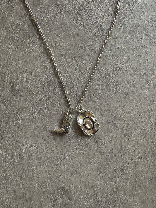 Necklace, Silver cowboy boots and hat necklace