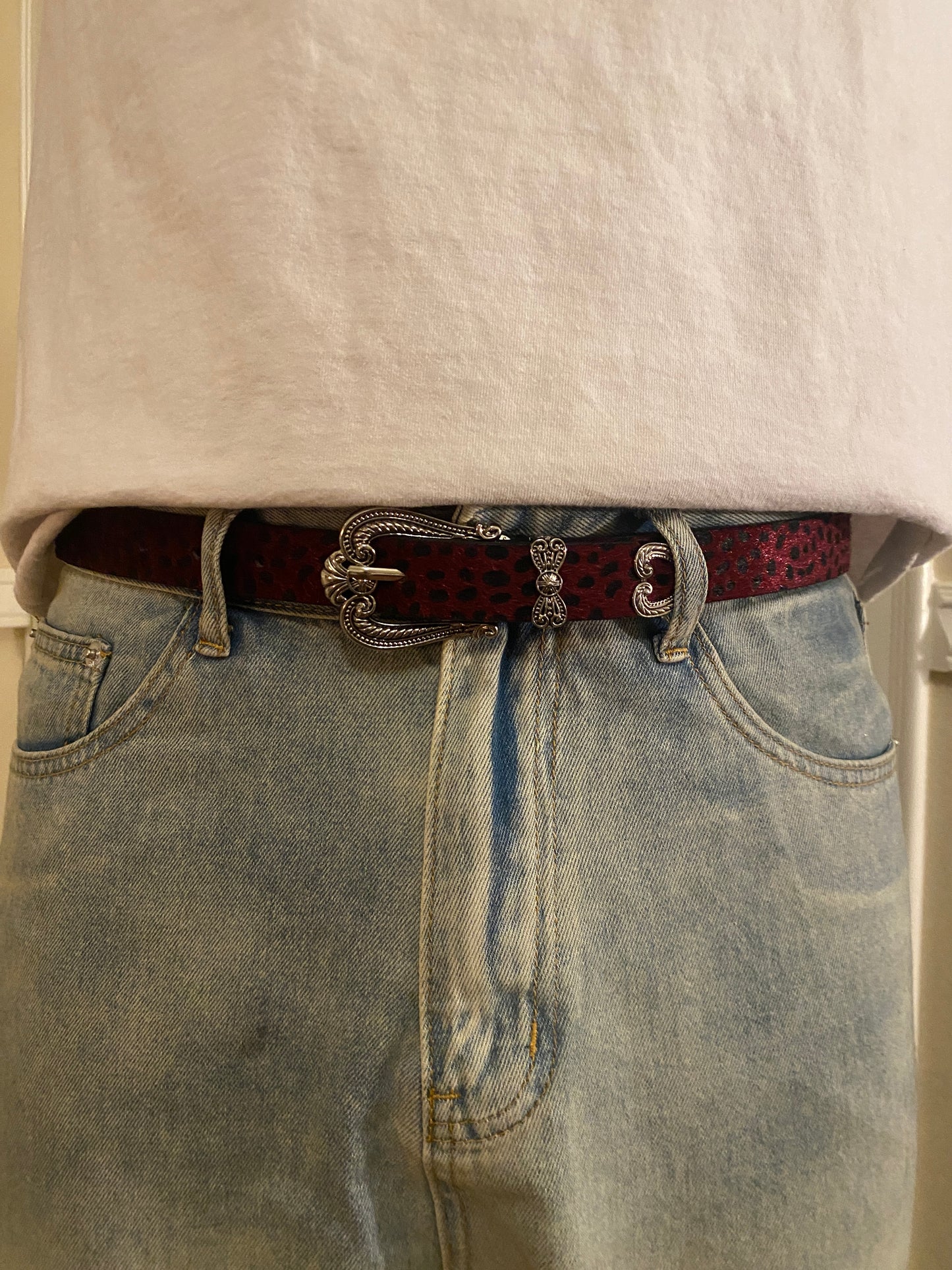 Belt,velvet heart buckle cheetah print belt