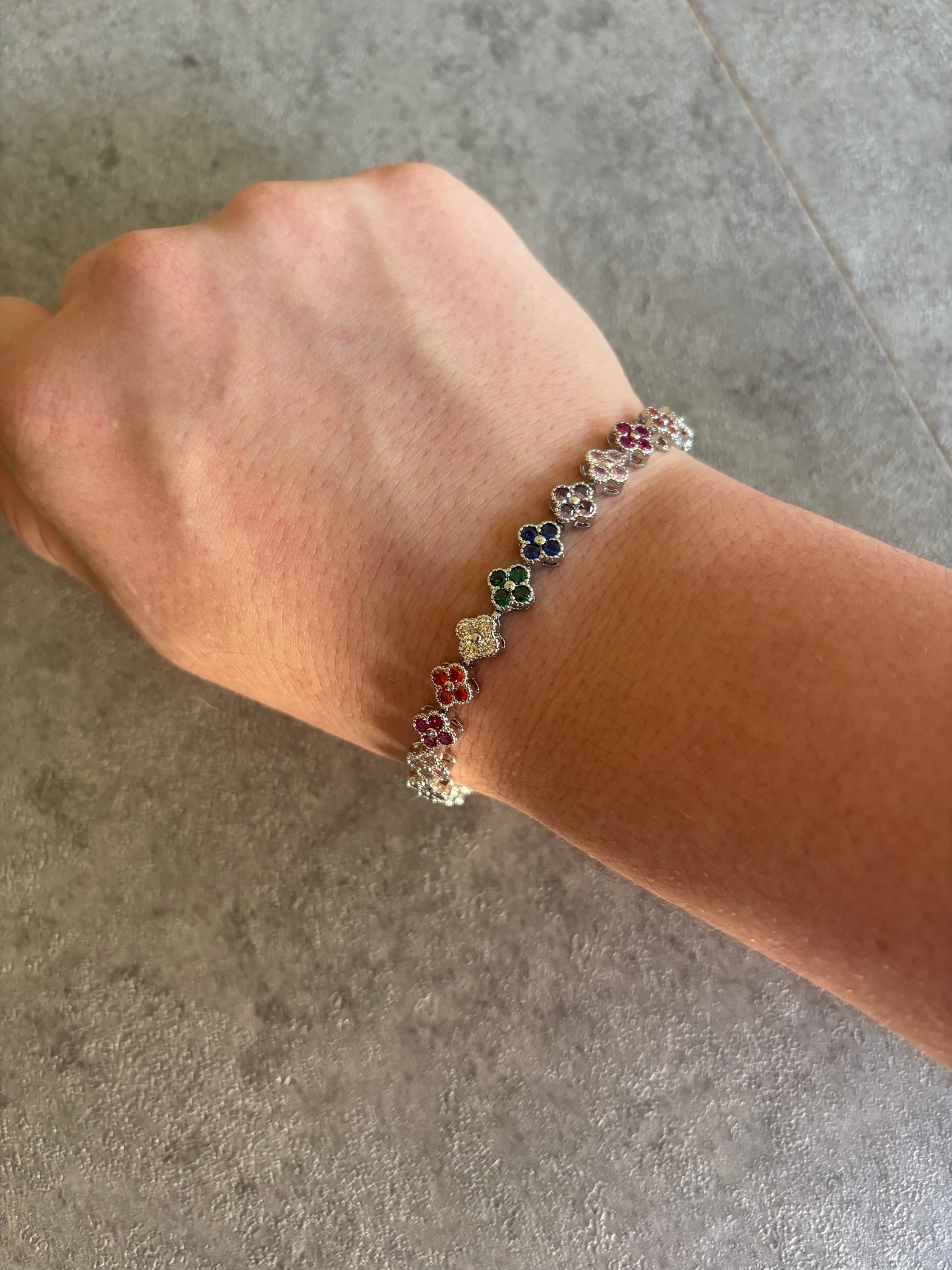 Bracelet , silver rhinestone flower bracelet