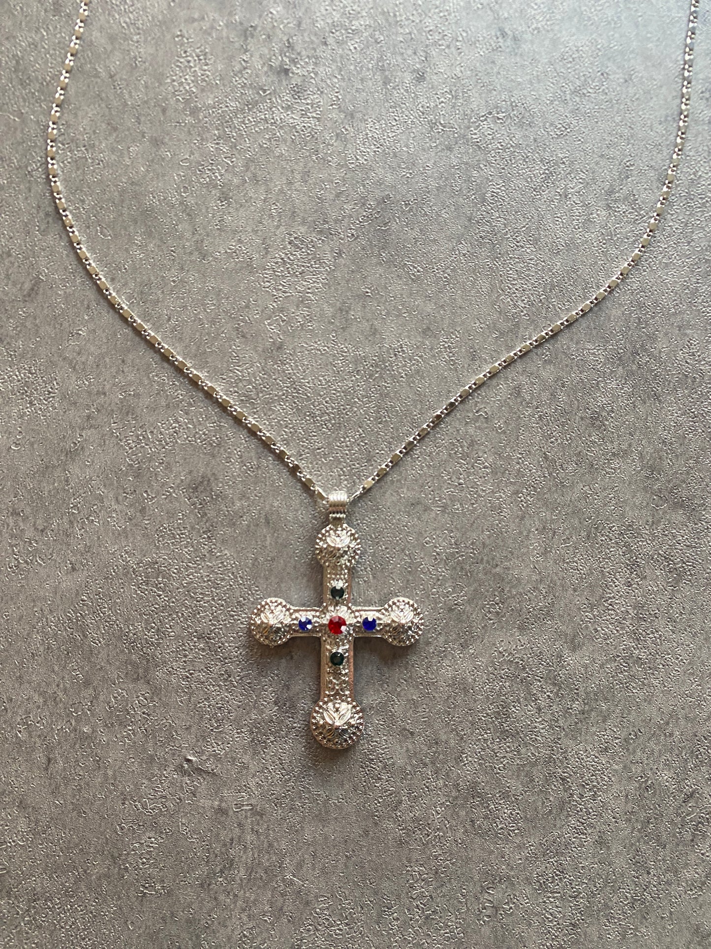 Necklace , Silver cross jewels chain