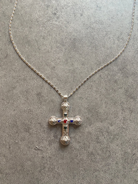 Necklace , Silver cross jewels chain