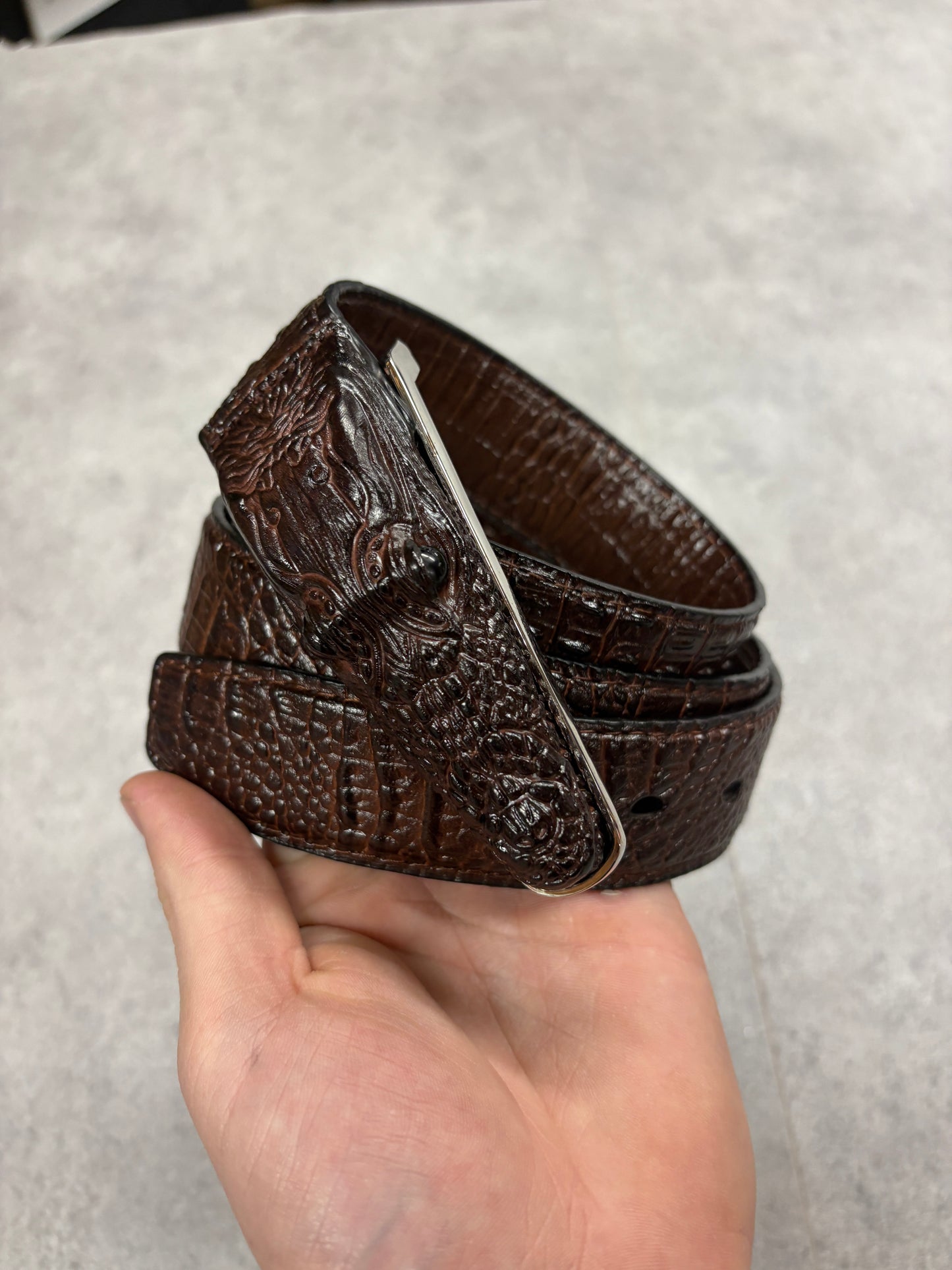 Brown “ Florida man “ crocodile belt