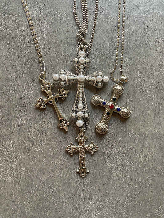 Necklace , Silver cross chain bundle