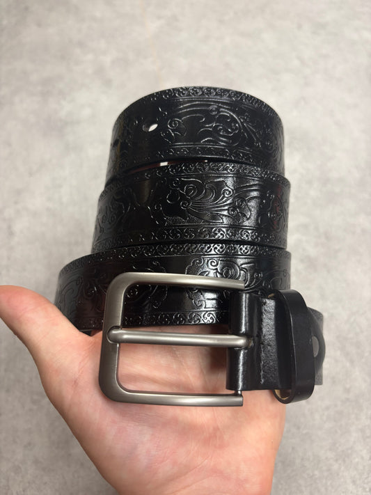 Black Japanese floral wave belt