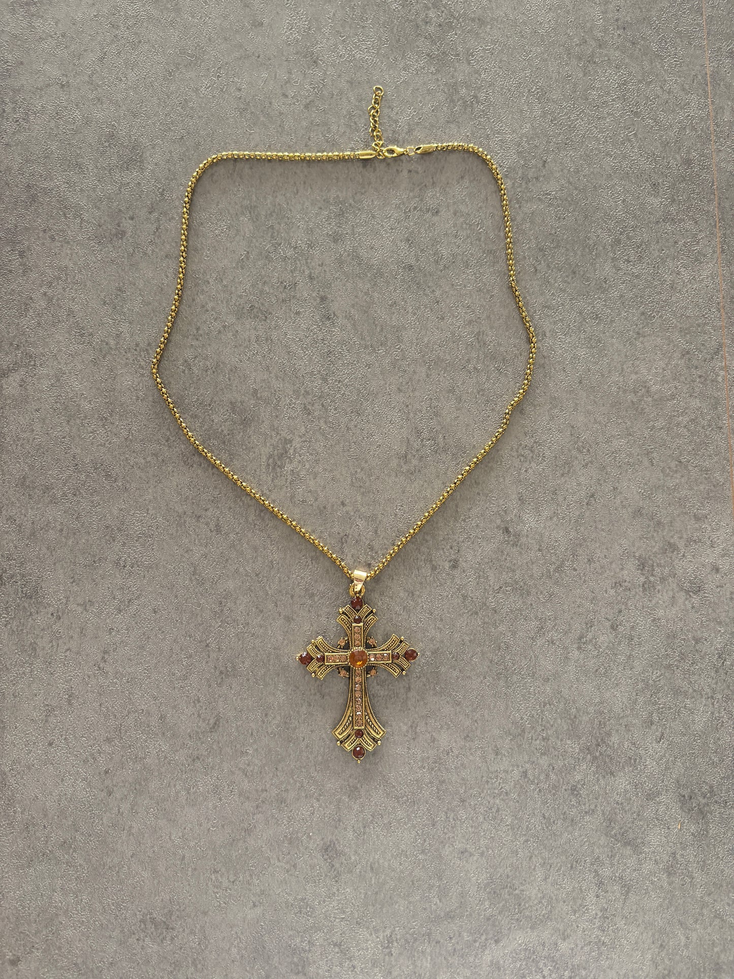 Necklace , Gold gemstone cross necklace