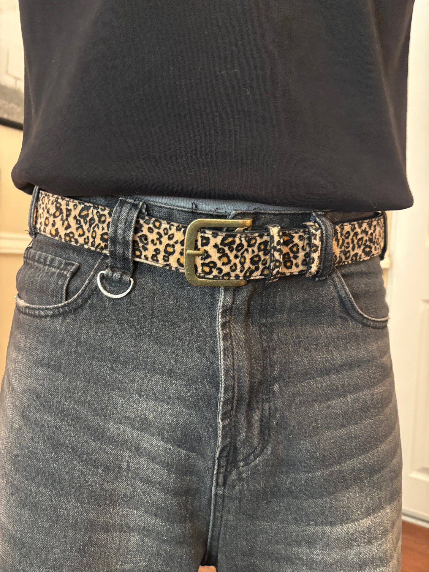 Belt, cheetah print belt gold buckle
