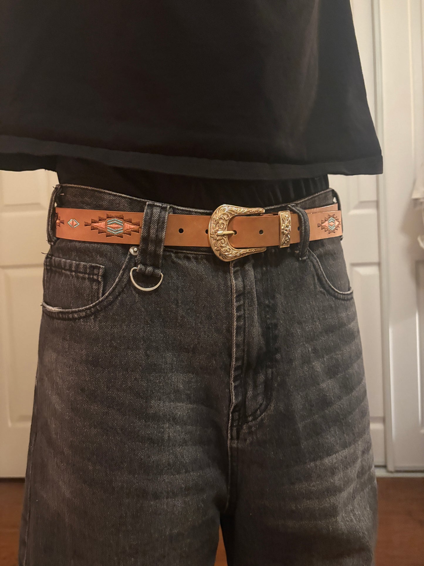 Belt , Aztec western print brown belt