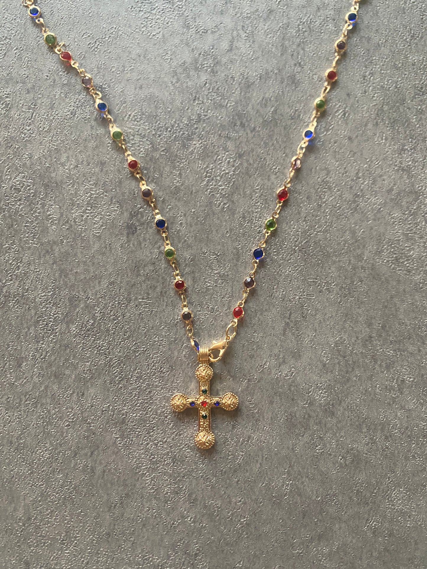 Necklace , Gold gem cross necklace