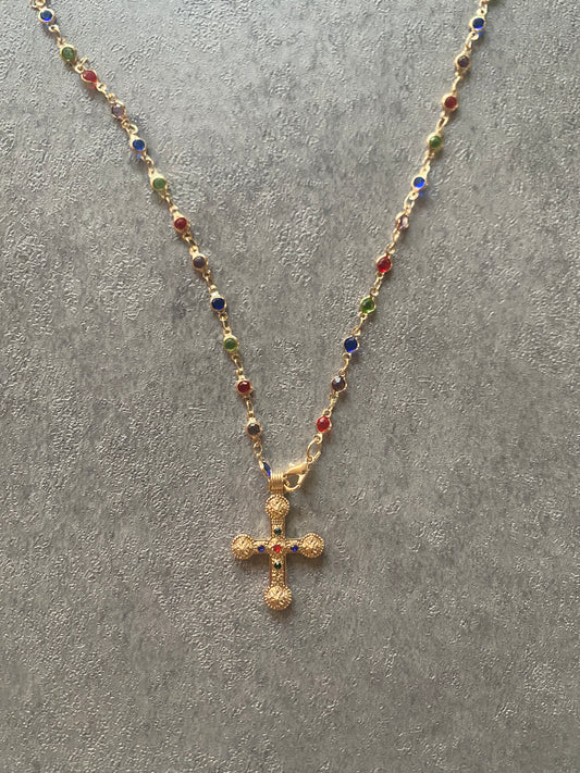 Necklace , Gold gem cross necklace