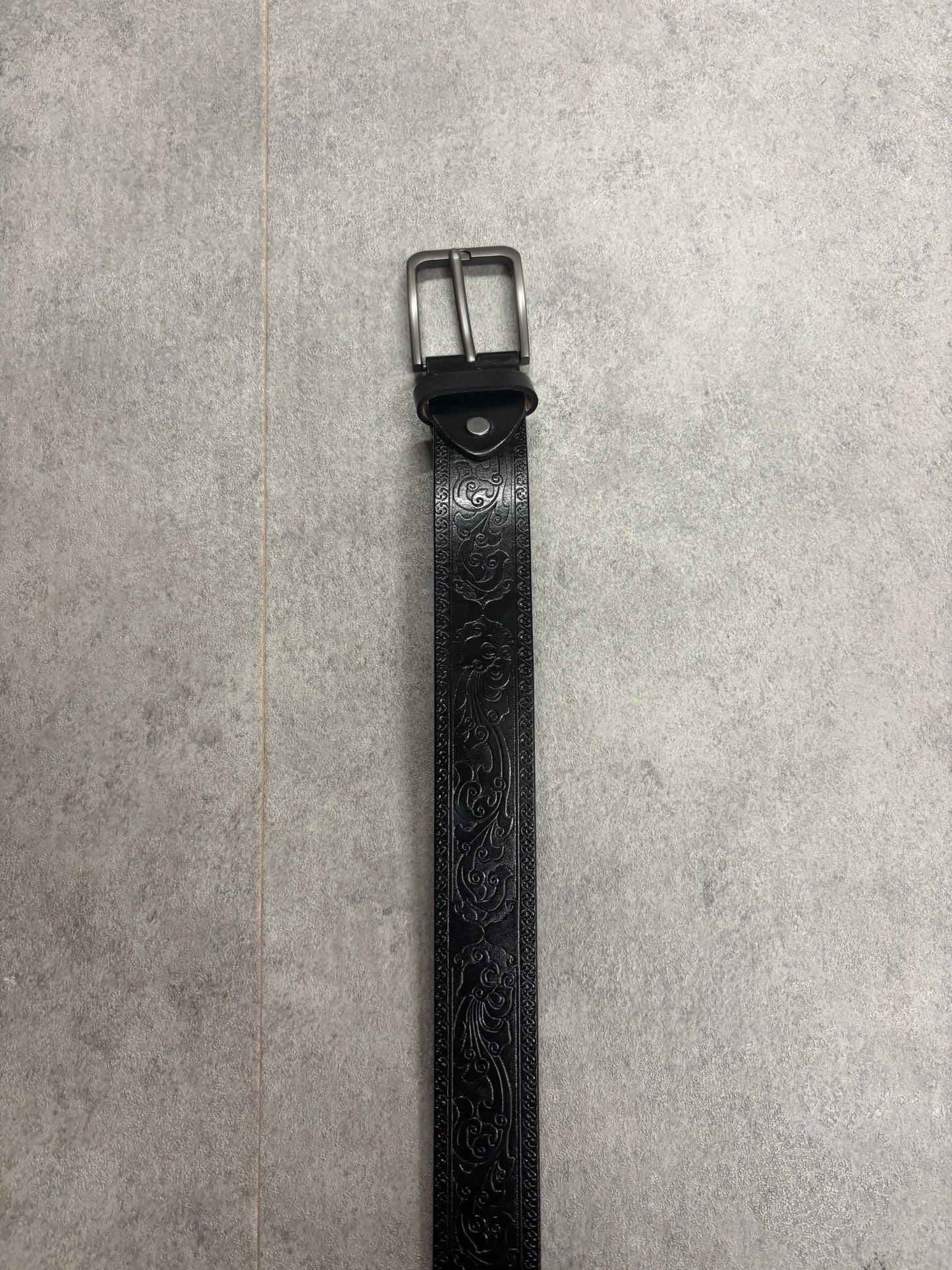 Black Japanese floral wave belt