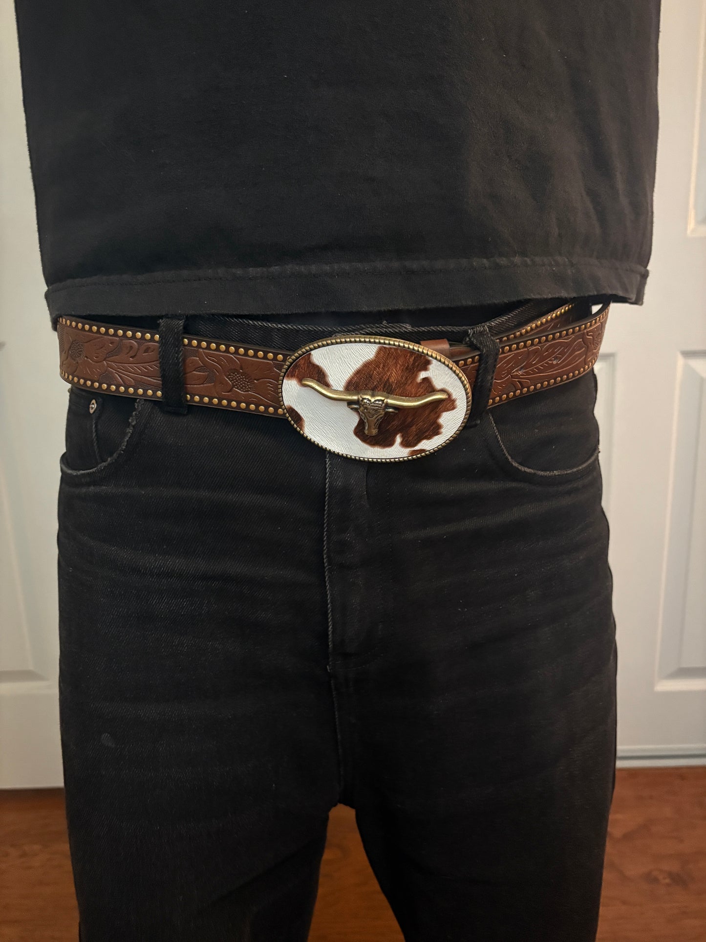 Belt , cow print western cowboy belt