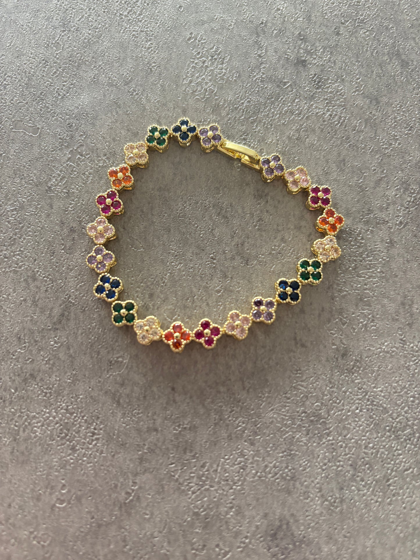 Bracelet, Gold multicolor rhinestone flower bracelet