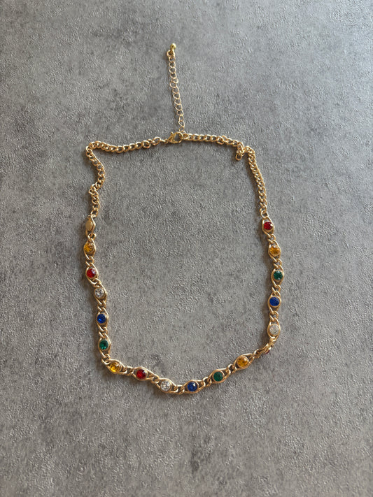 Necklace , Gold multicolor gemstone necklace