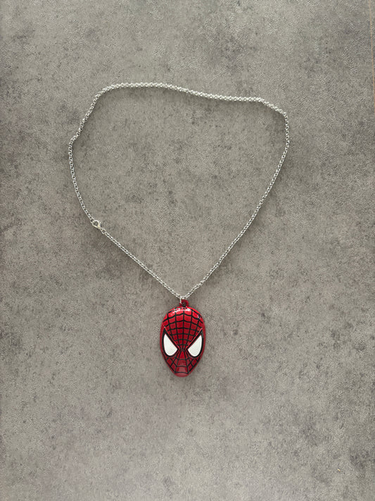 Necklace , Silver spiderman mask necklace