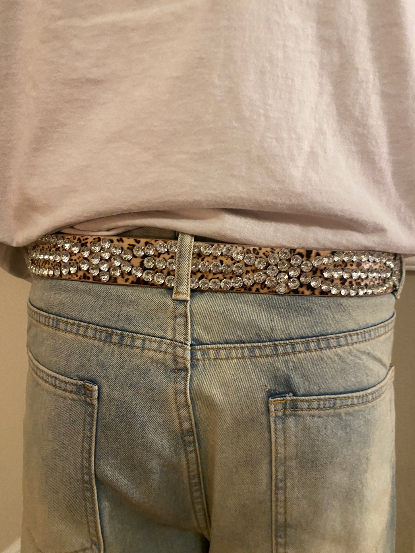 Belt, Studded rhinestone cheetah print belt