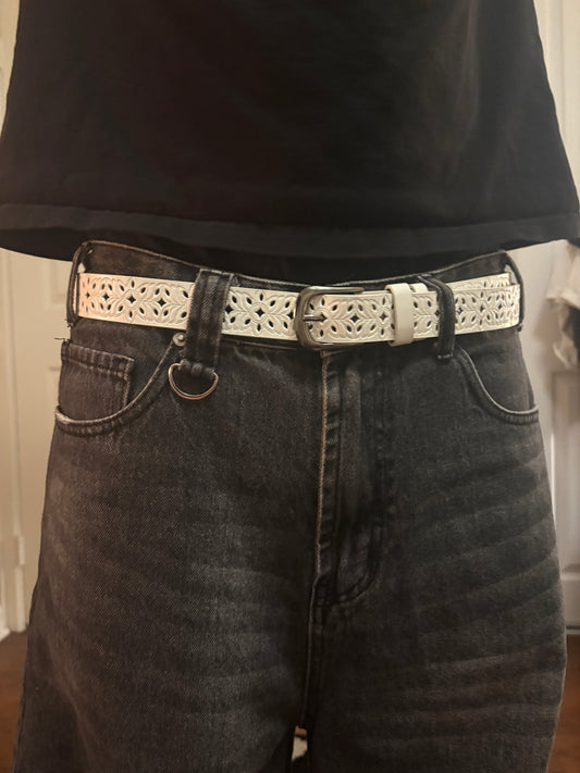 Belt , white woven pattern belt
