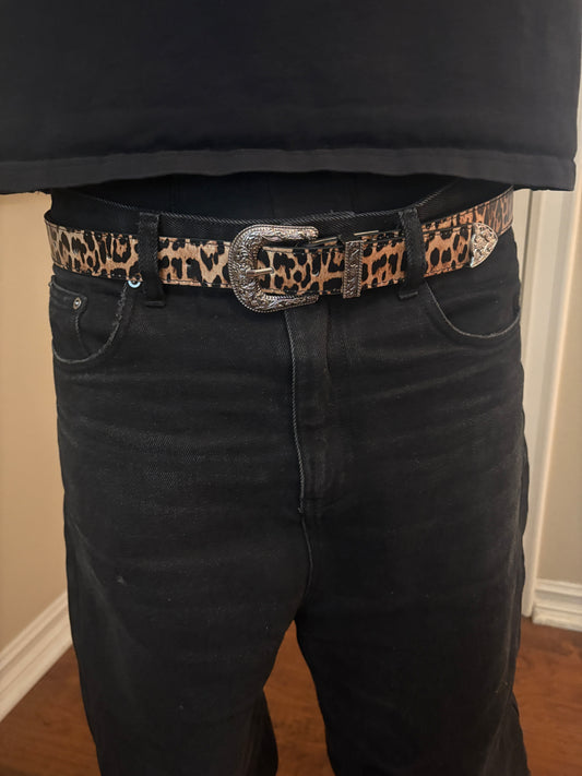 Belt , silver western buckle cheetah belt