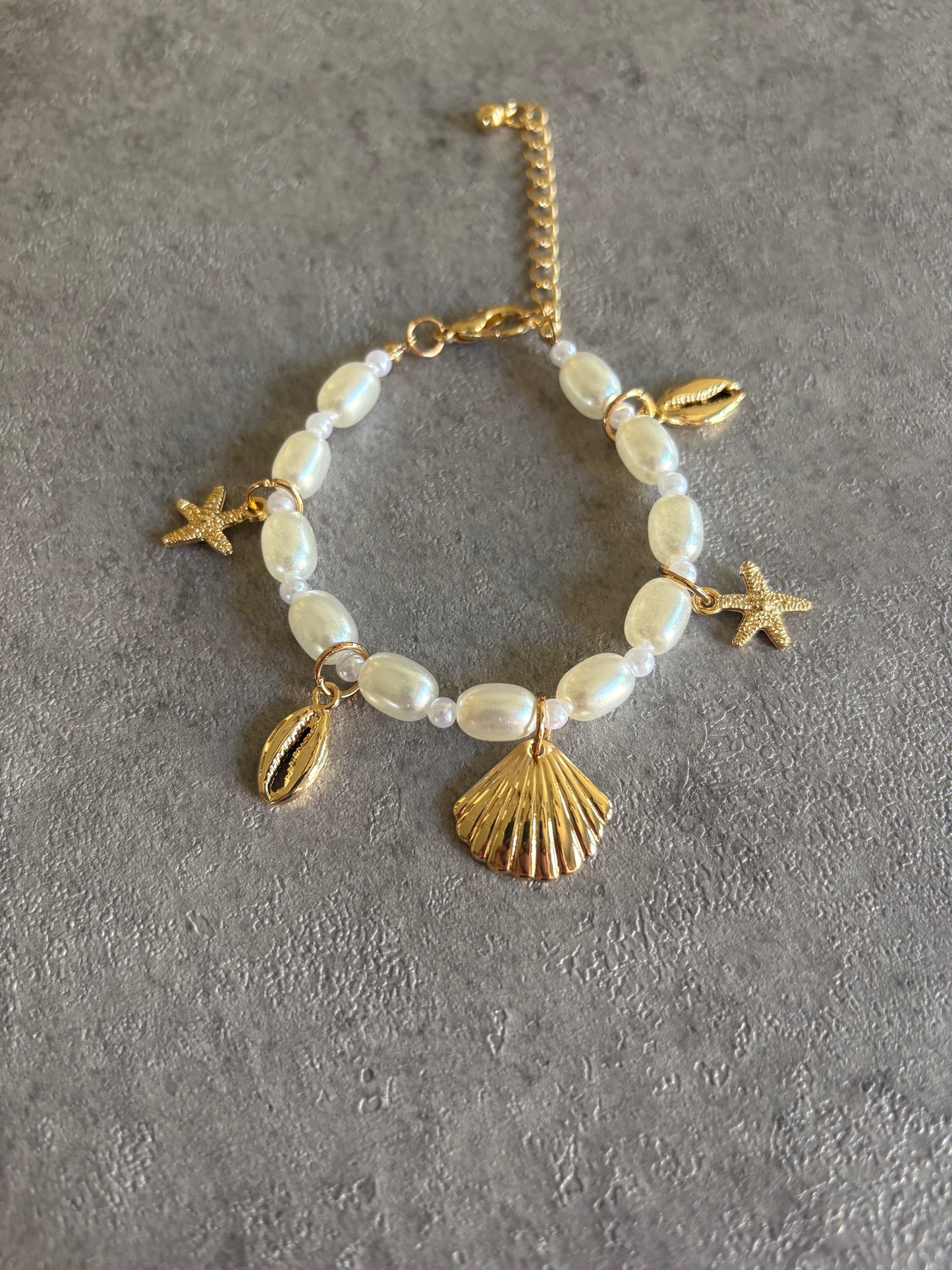 Bracelet, pearl and gold pendant ocean bracelet