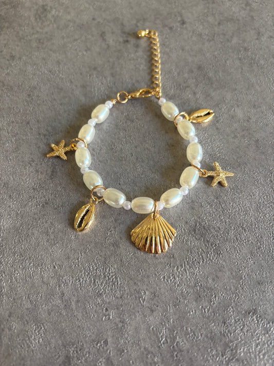 Bracelet, pearl and gold pendant ocean bracelet