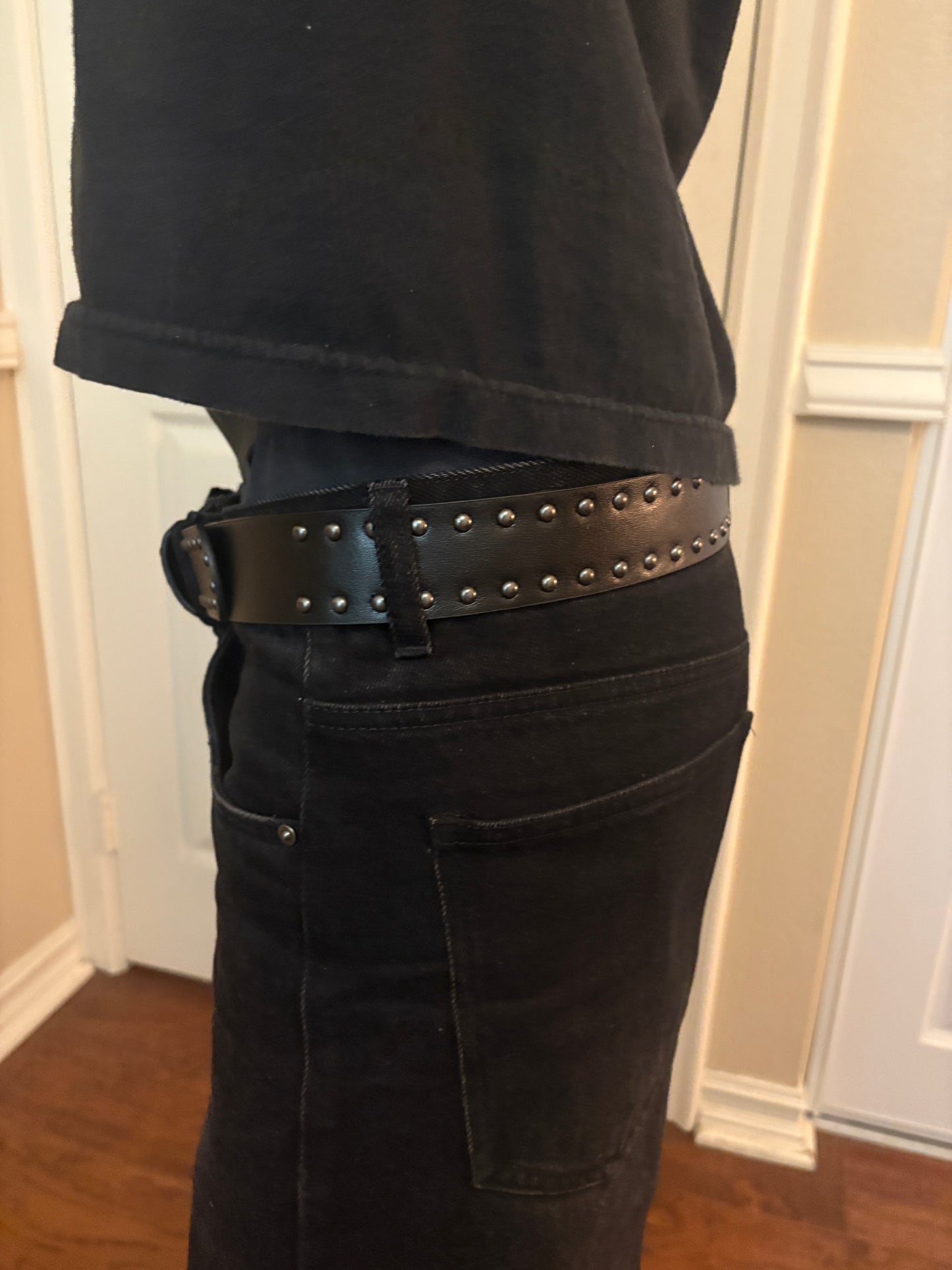 Belt , black studded skeleton hand belt