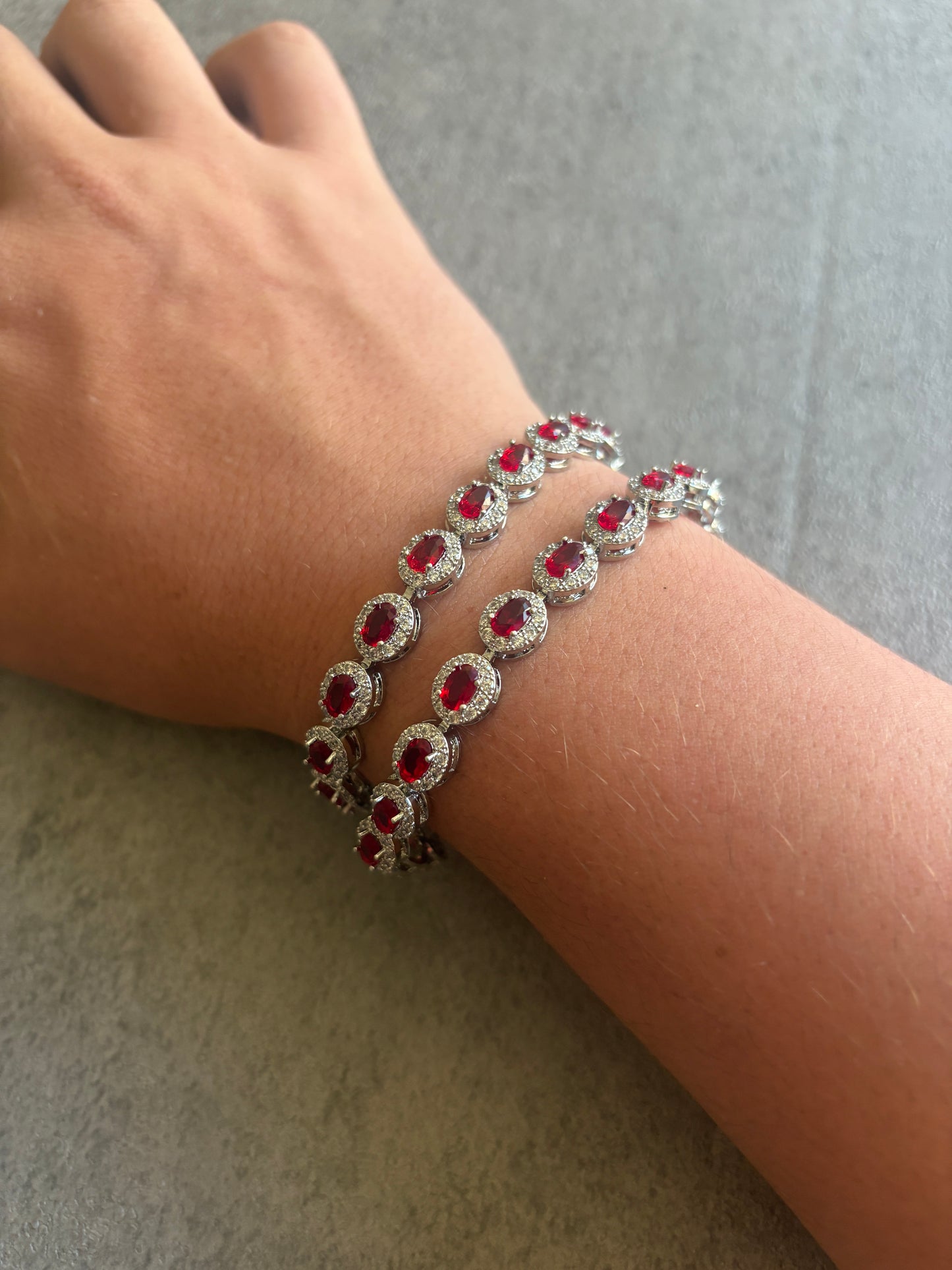Bracelet , silver red crystal droplet flex  bracelet