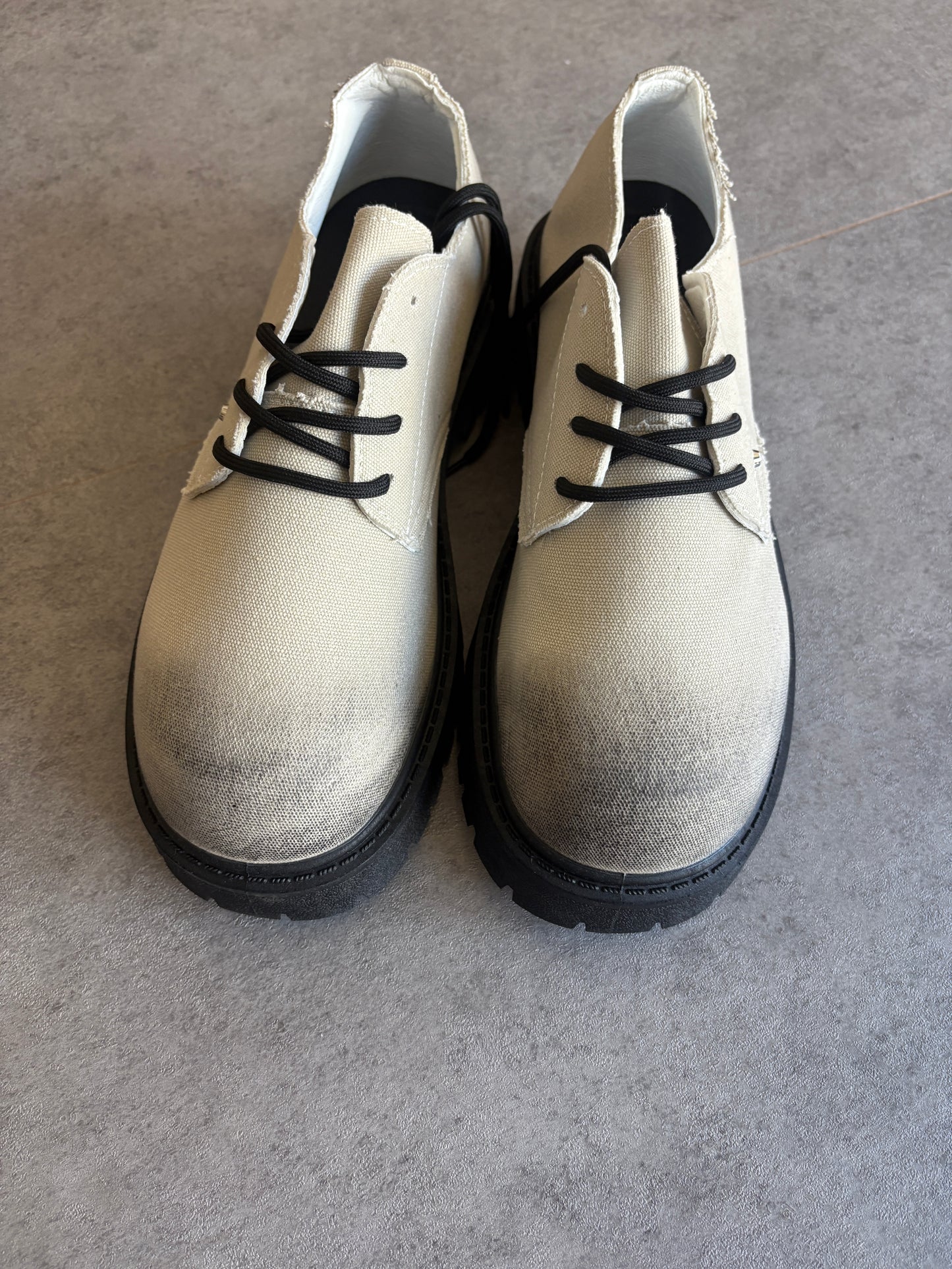 A , cream / black “ half “ boots