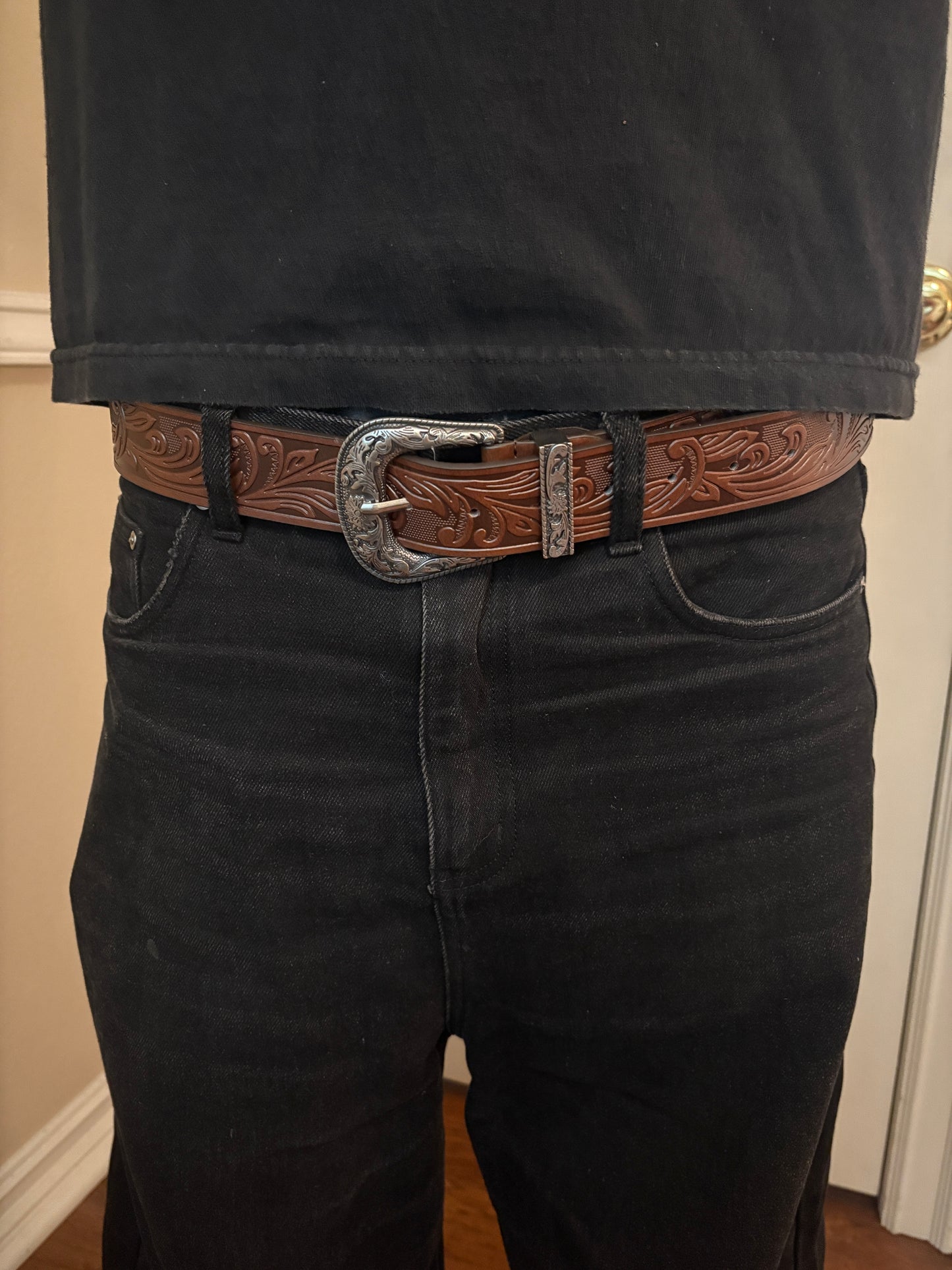 Belt, brown cowboy silver buckle