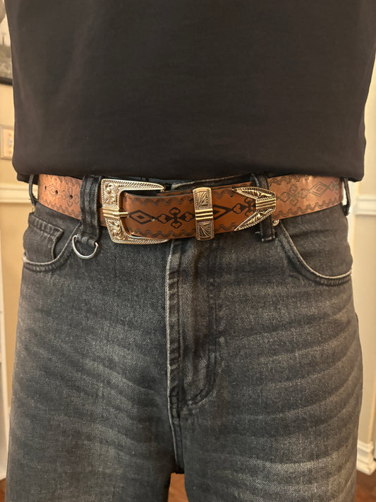 Belt, brown Aztec western belt