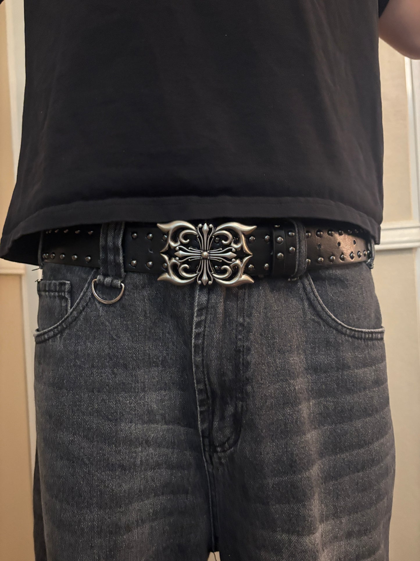 Belt , black studded cross belt