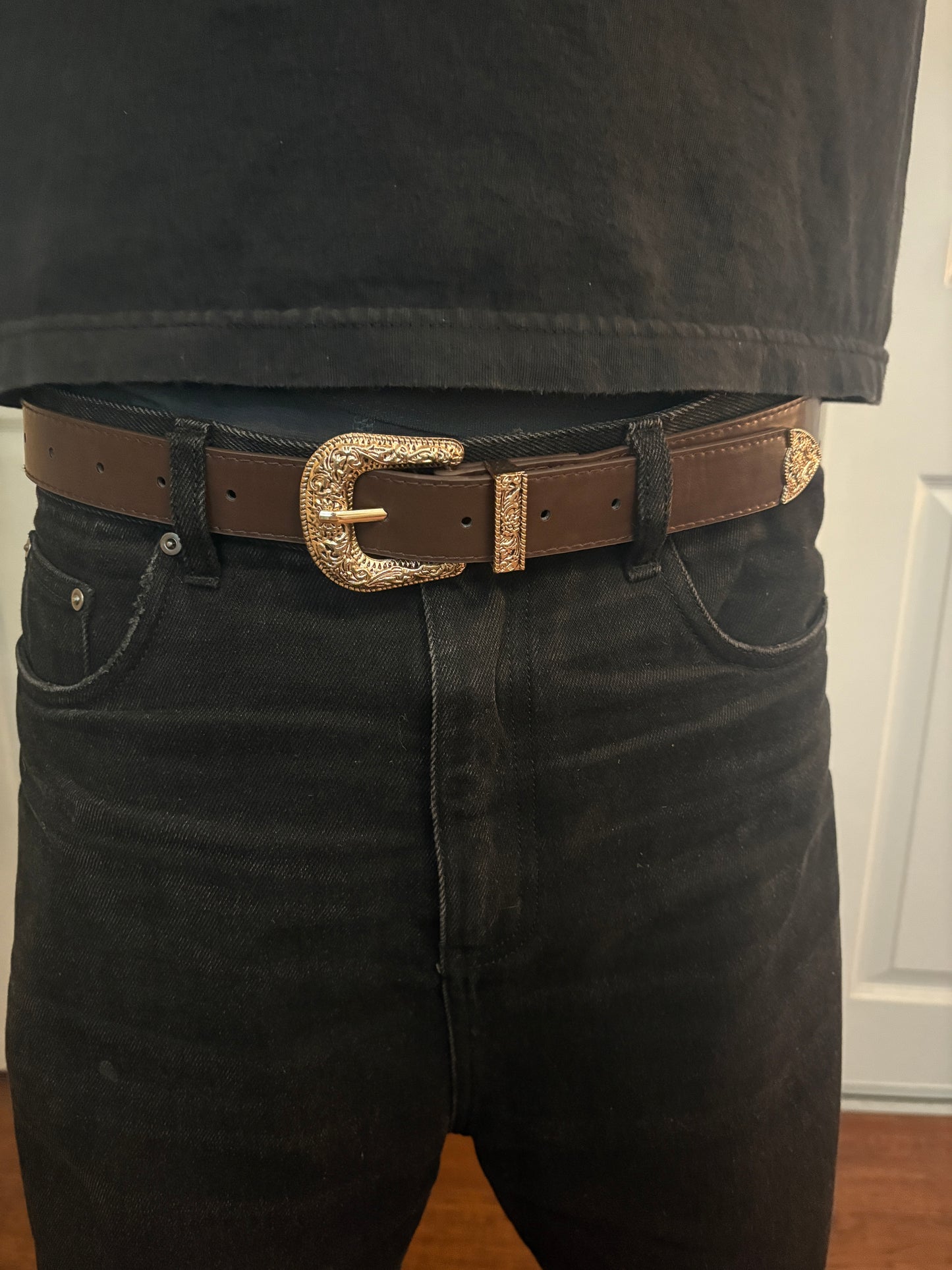 Belt , brown gold buckle basic belt