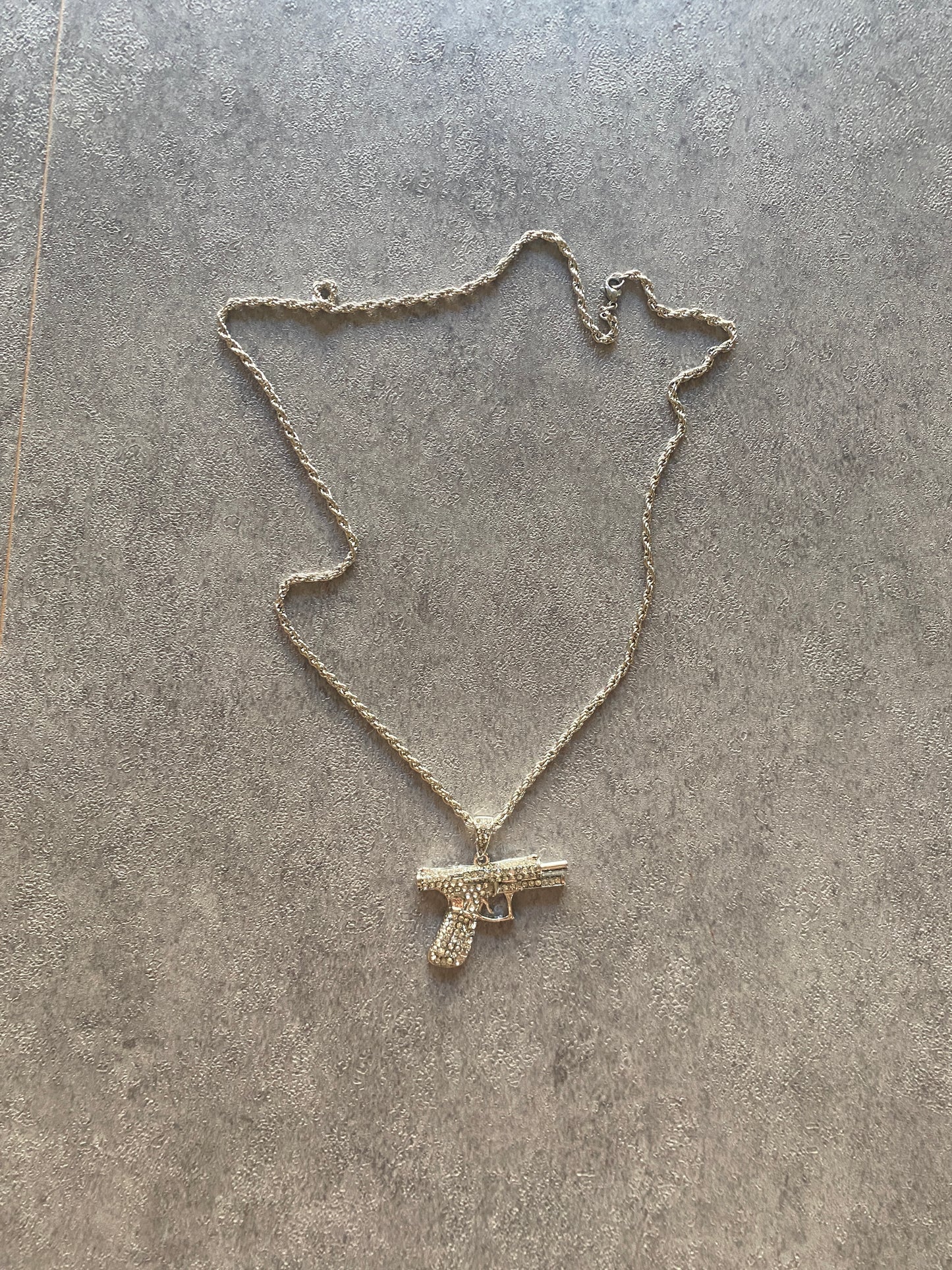 Necklace , Silver rhinestone pistol chain