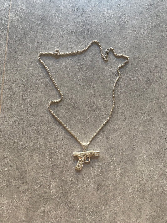 Necklace , Silver rhinestone pistol chain