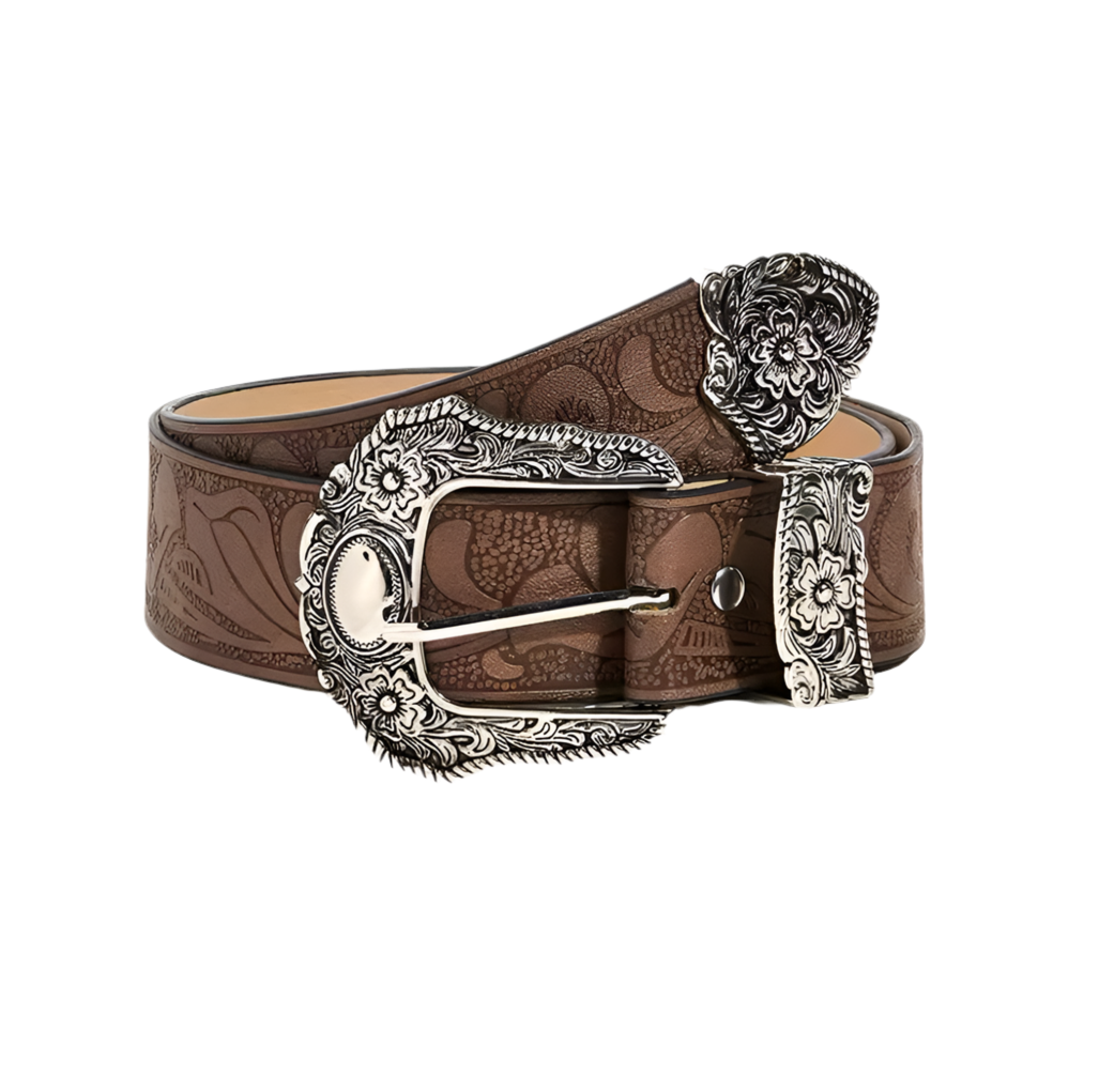 Belt, Silver buckle brown western belt