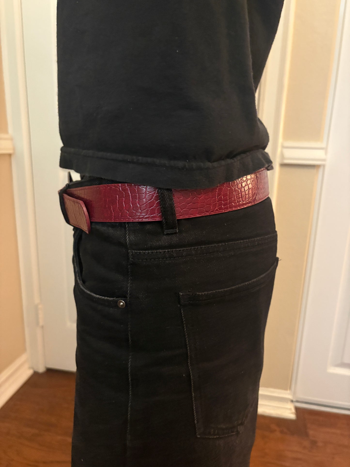 Belt , red croc print star buckle belt