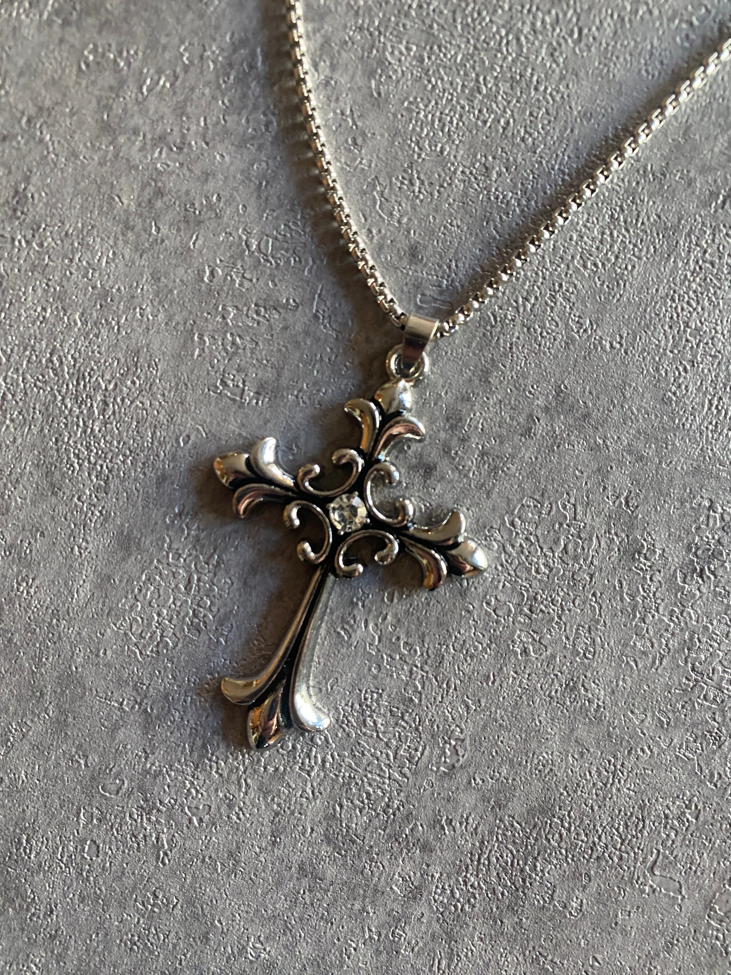 Necklace ,  big silver cross crystal chain